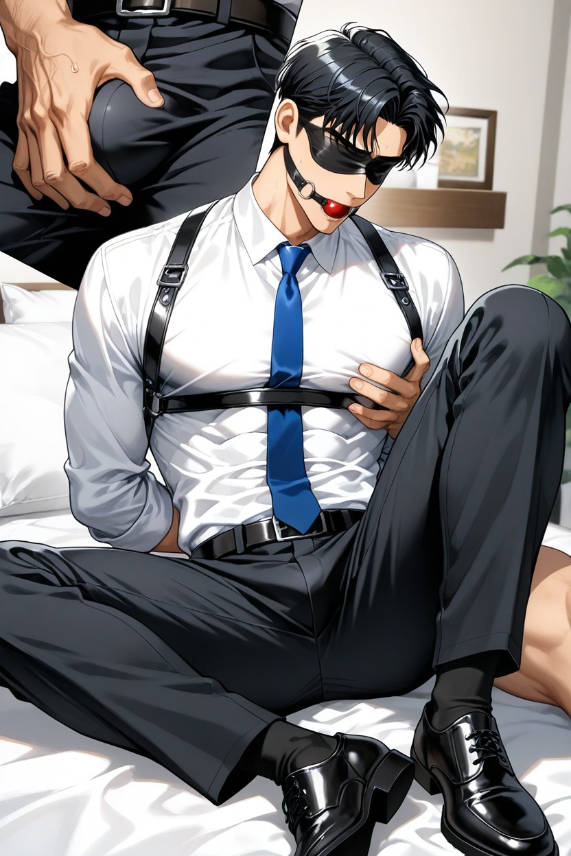 Slightly Puffy Top Of Head, Blindfolded And Ball Gag Only Apply To People Who Is, Strap Leather Shirt Harness Porno IA Gay