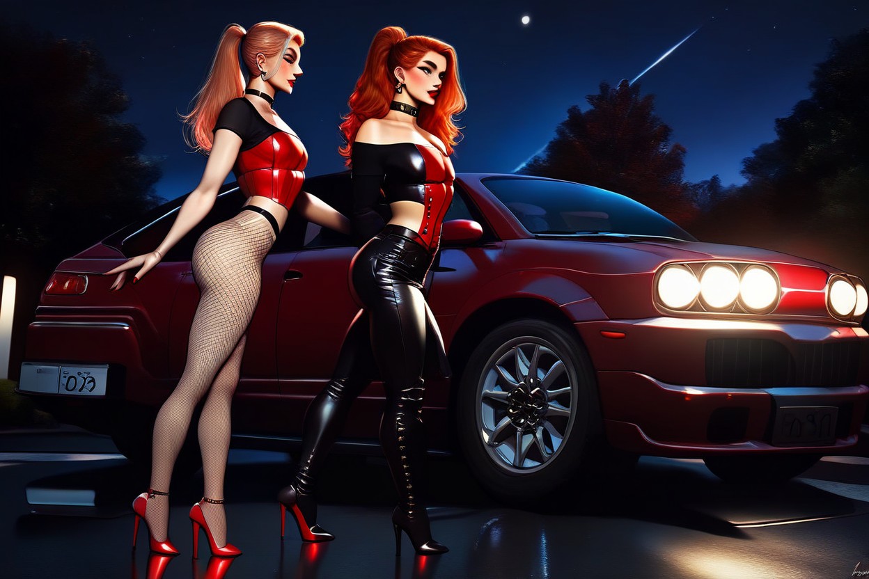 The Driver Of A Car Stopped At A Red Light Looks At Him Enviously, Perfect Feminine Fit Silhouette, Black Leather Handbag AI Gay Porn