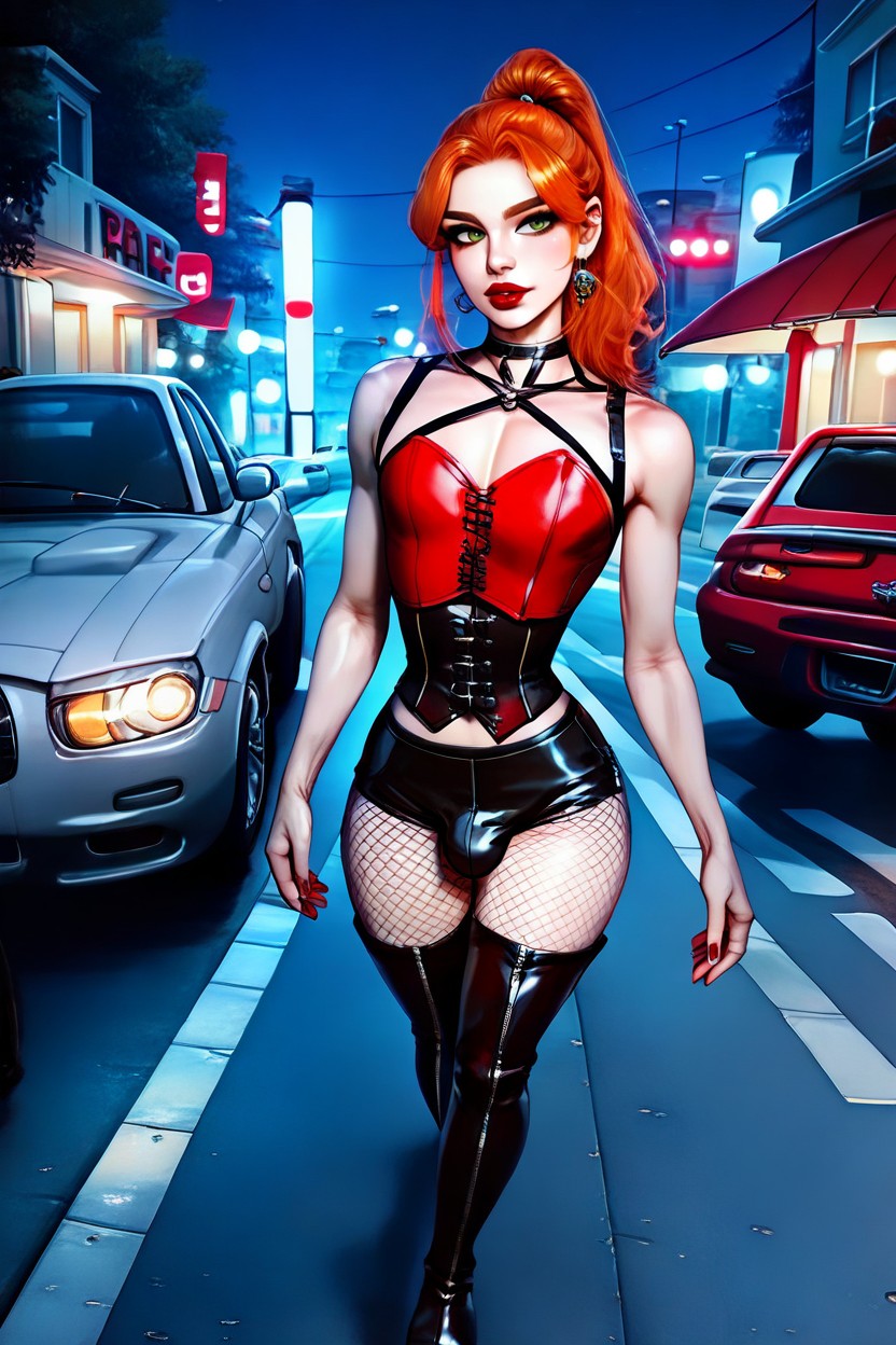Black Leather Choker, Pvc Thigh Highboots With High Heels, 18+ ゲイAIポルノ