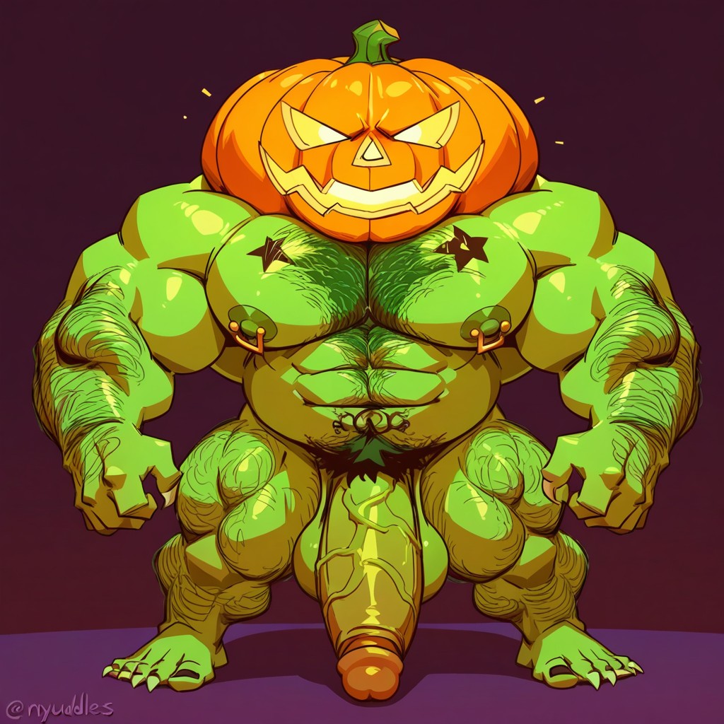 Gigantic Pumpkin, Shrunk Body, Wearing Pumpkin Head AI同性戀黃片