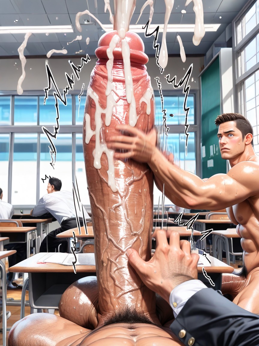 Pecs, Bara Manga, Colossal Fully Erect Uncut Hyperpenis Porno IA Gay