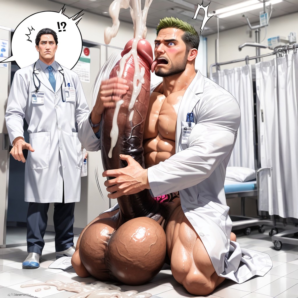 Holding Cock With Arms And Legs, Cum On Face And Chest, Research Porno IA Gay