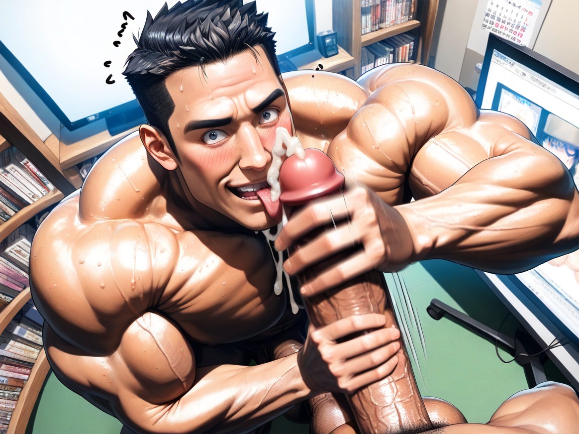 上視角, His Cock Is Much Taller Than Him, Detailed AI同性戀黃片