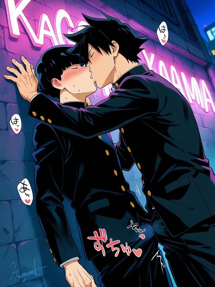 Kageyama Shigeo From Mobpsycho, Neon Signs, Upper Body ゲイAIポルノ