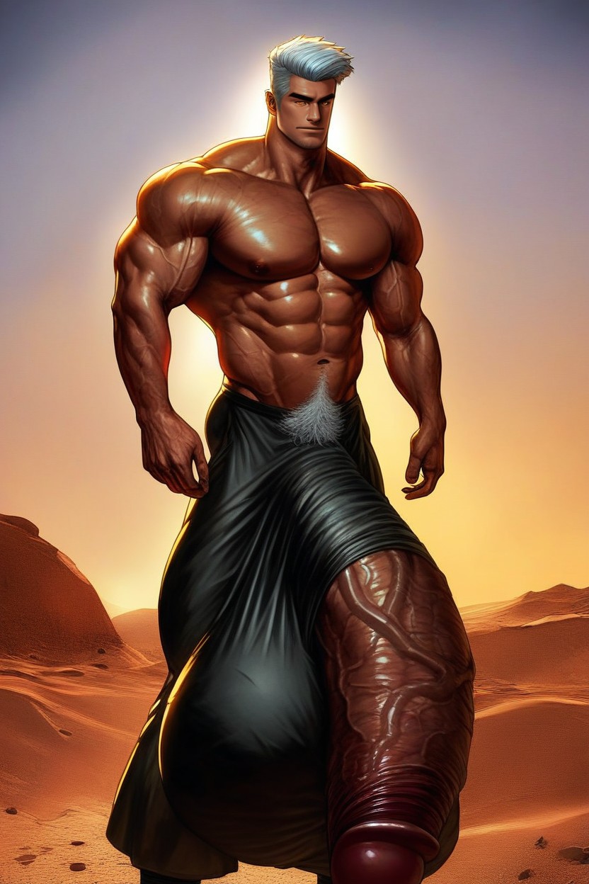Super Thick Cock, Desert Background, Muscular Malebreak Porno IA Gay
