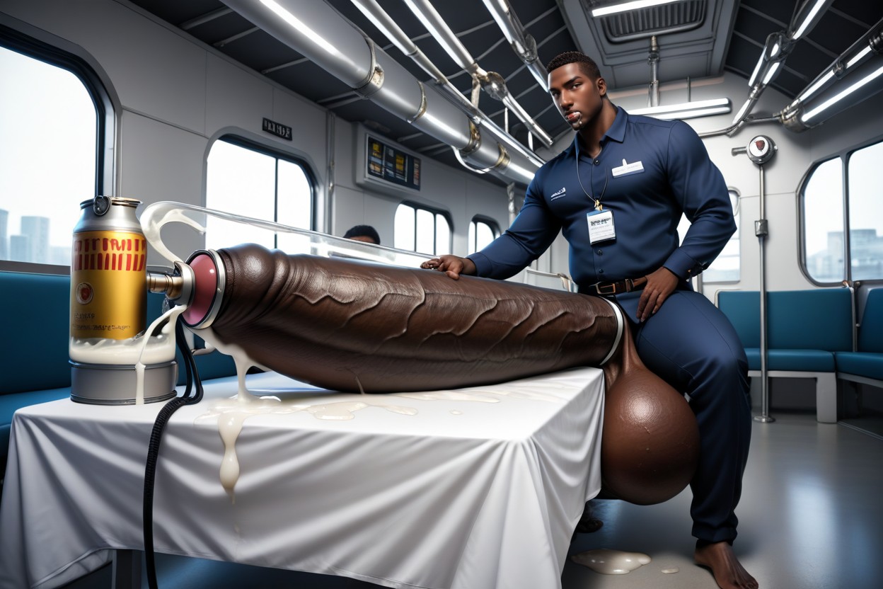 Hyper Excessive Precum, Impossibly Long And Thick Dark Skin African Cock, Machine Tube Shoots Cum Into Mouth ゲイAIポルノ