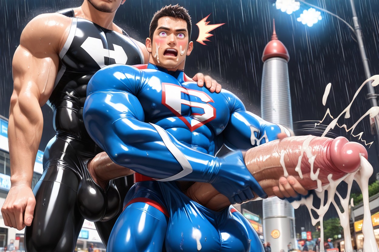 Pink Eyes, Skintight Spandex Superhero, Cum On Face And Chest AI Gay Porn