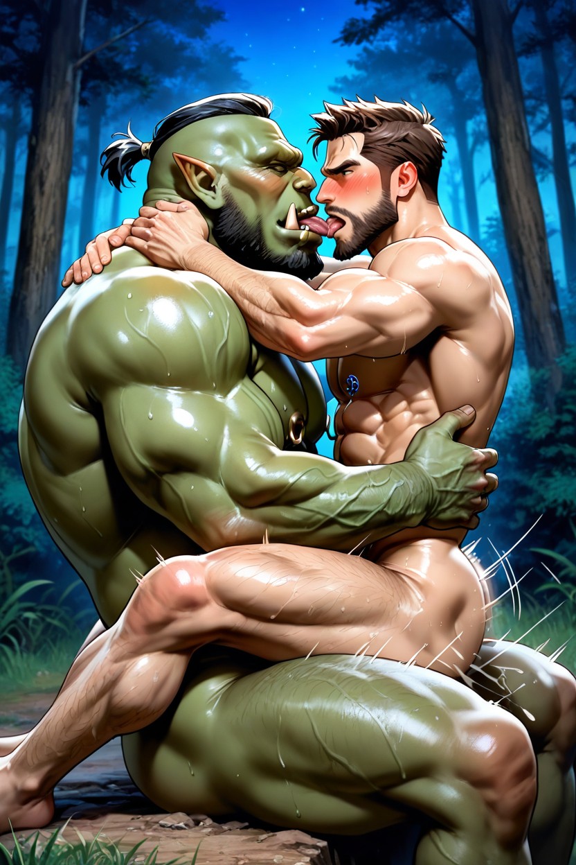 Naked, Furrowed Brow, Grass AI Gay Porn