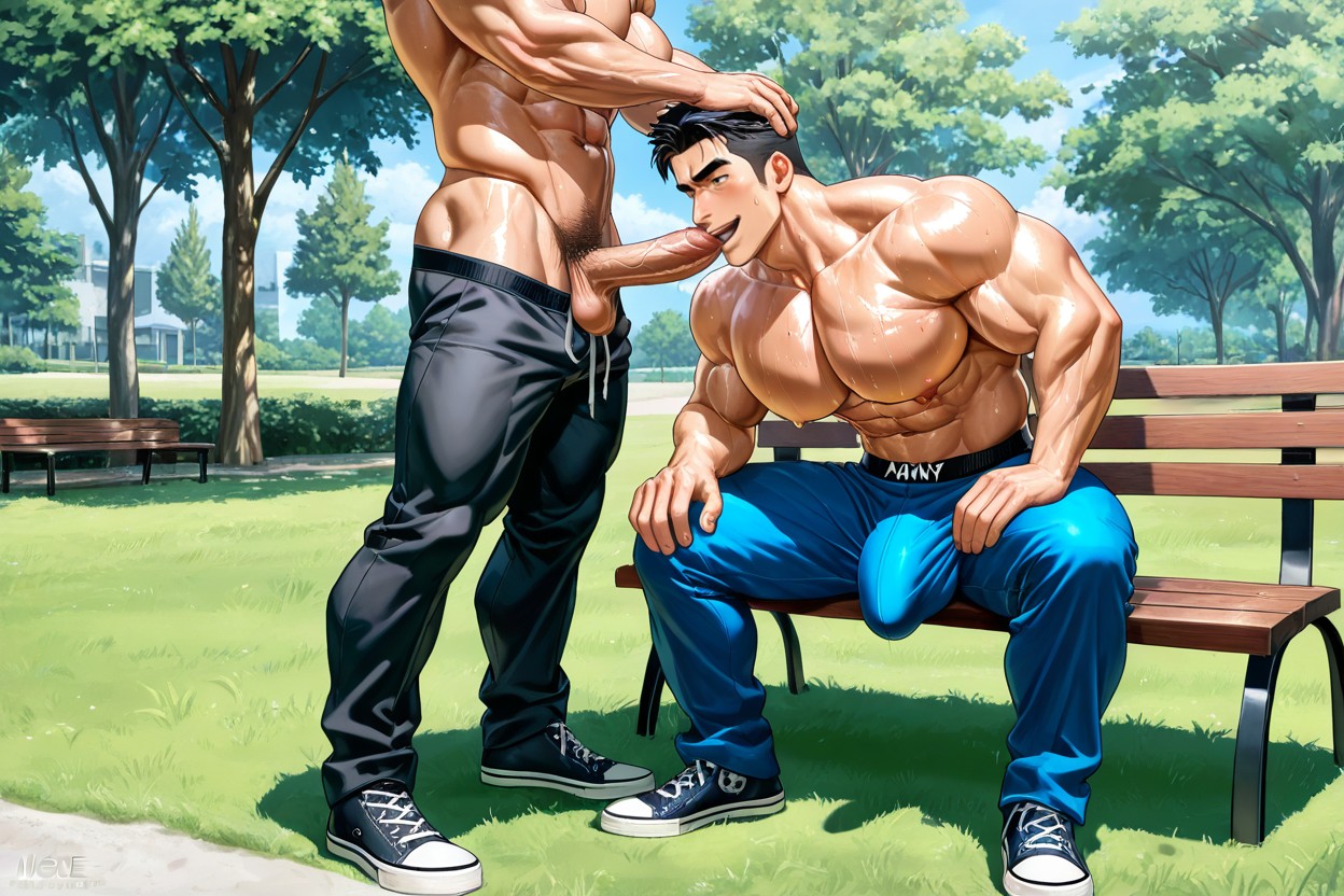 Grinning, Doing Blowjob To First Man, Jock AI Gay Porn