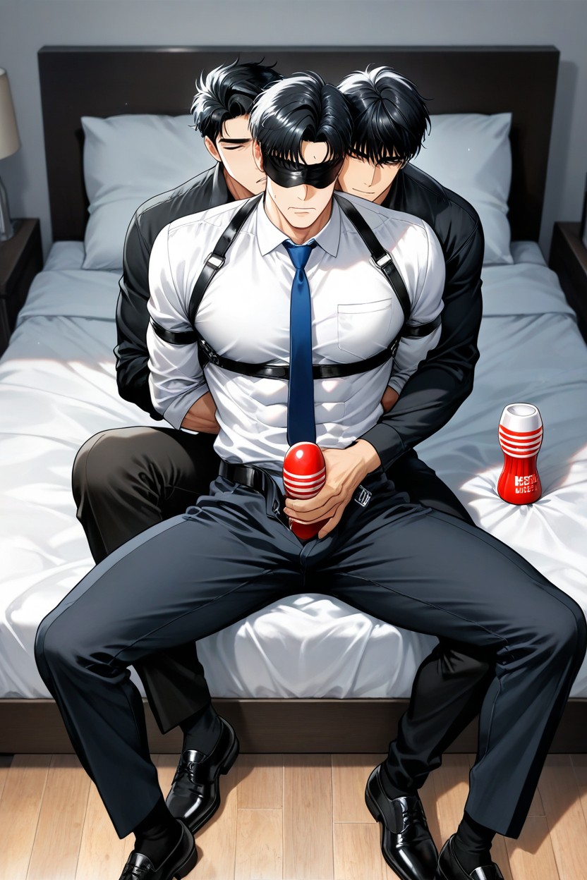 Black Hair, Lewd Expression Of The Person Behind, Short Length AI Gay Porn