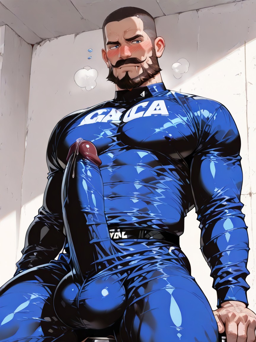 Skintight, Cock Pressed Against Stomach, Hands Fondling Massive Balls AI Gay Porn