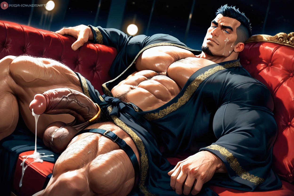 Sitting On Elaborate Cushions, Solo, Massive Growing Heavy Round Full Veiny Balls AI Gay Porn