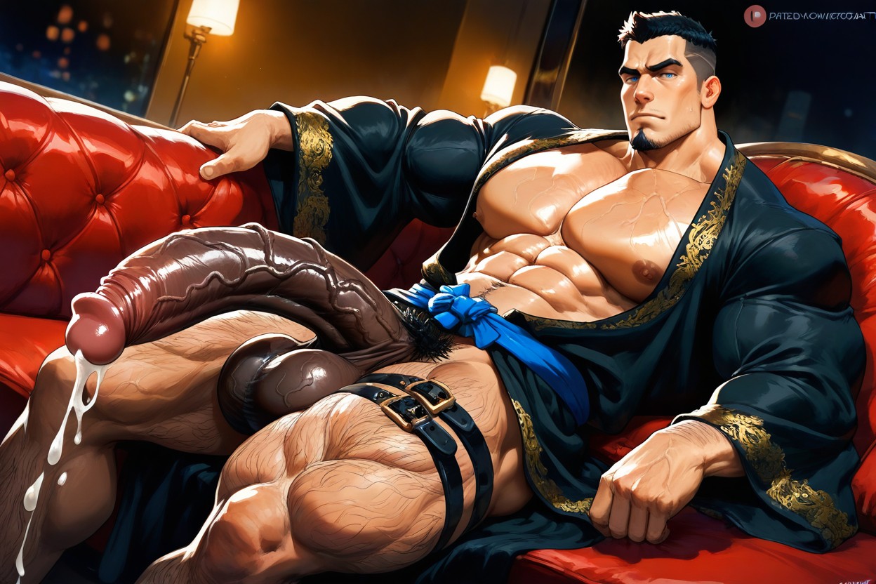 Oversized Muscles, Blue Eyes, Lounging Position AI Gay Porn