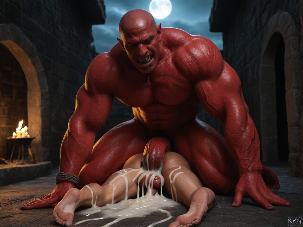 Chest Grip, Mans Arms Bound Behind Back, Red Demon Cock AI Gay Porn