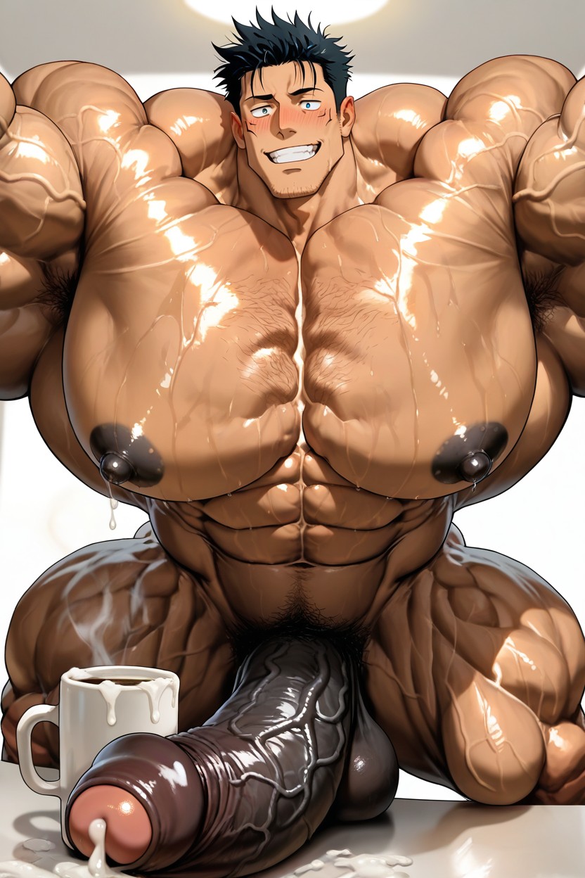 Deeply Etched Blocky Abs, Dark Brown Skin, Enormous Bulging Chest And Arms AI Gay Porn