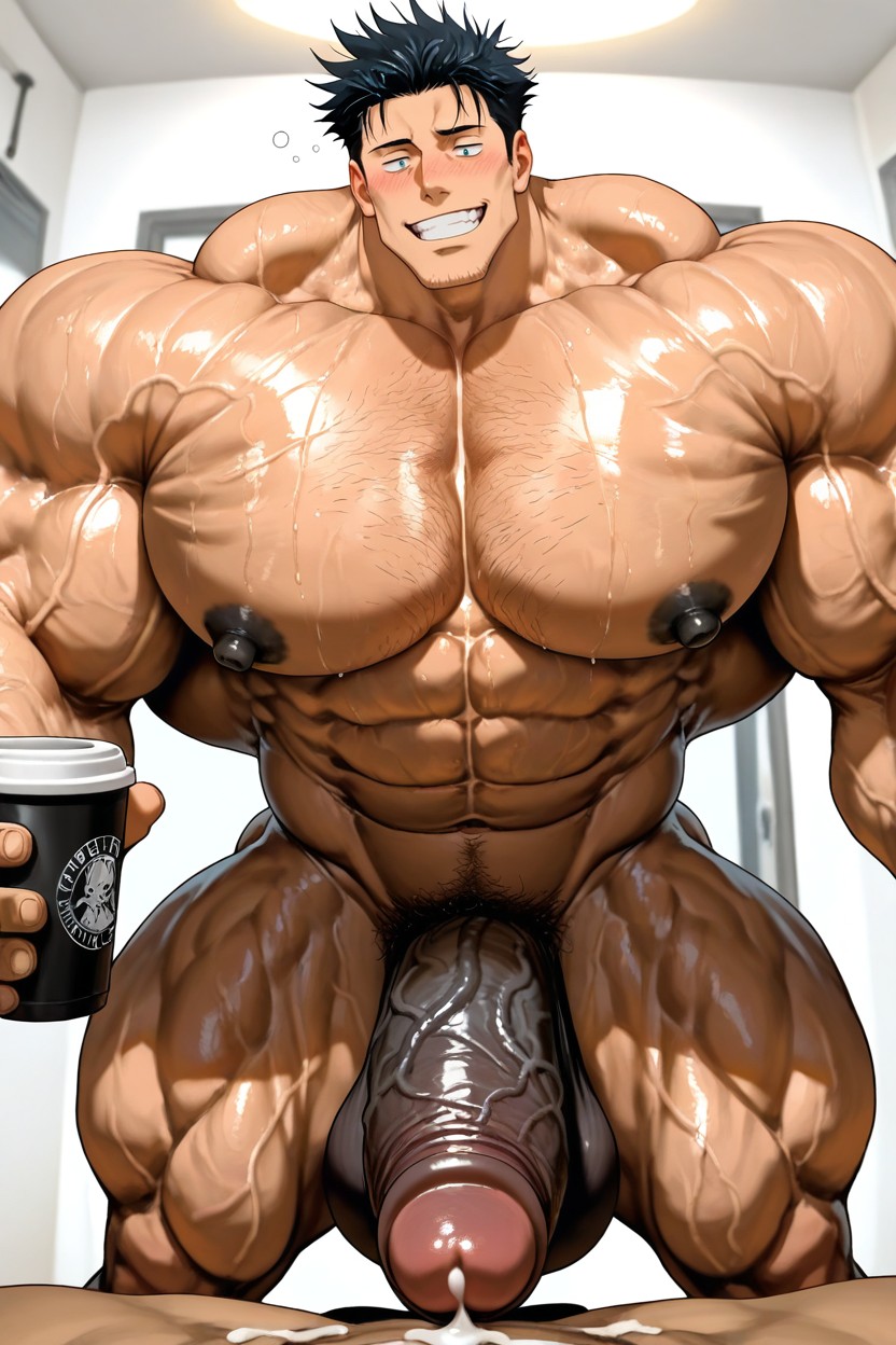 Vivid Cinematic Light Casting Rembrandt-style Deep Shadows On His Massive Bulking Body, Boulder Shoulders, Masculine AI Gay Porn