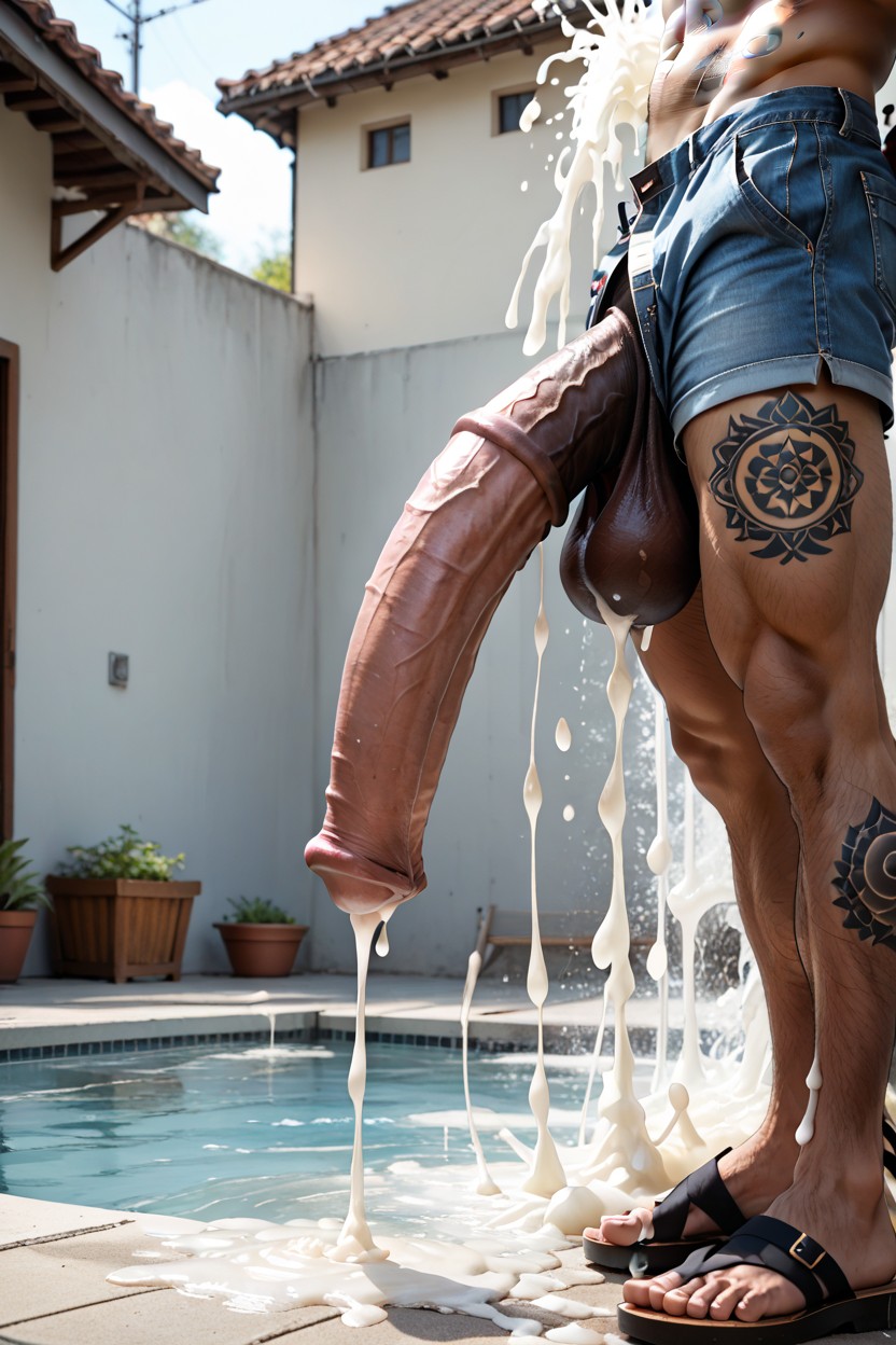 Horsecock, Cum Fountain, Large Lips Larger Beard Full Beard Black African Very Dark Skin AI Gay Porn
