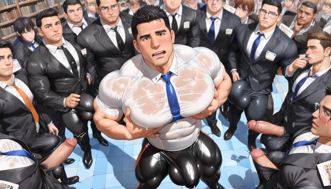Fully Upright Erection Pressed Against Chest, Clear Lines, Precum Leaking Through Fabric AI Gay Porn