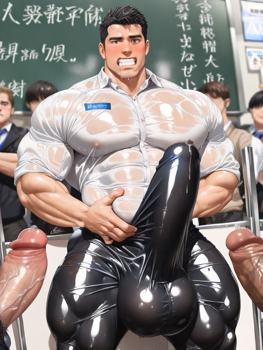 Erection Pressed Against Chest, Sweaty, Drooling AI Gay Porn