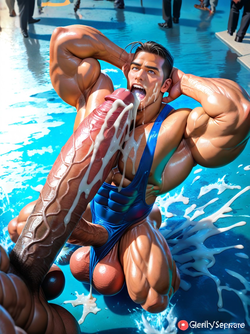 Erect Mega Bulge, Laughing, Gigantic Fully Erect Uncut Penis AI Gay Porn