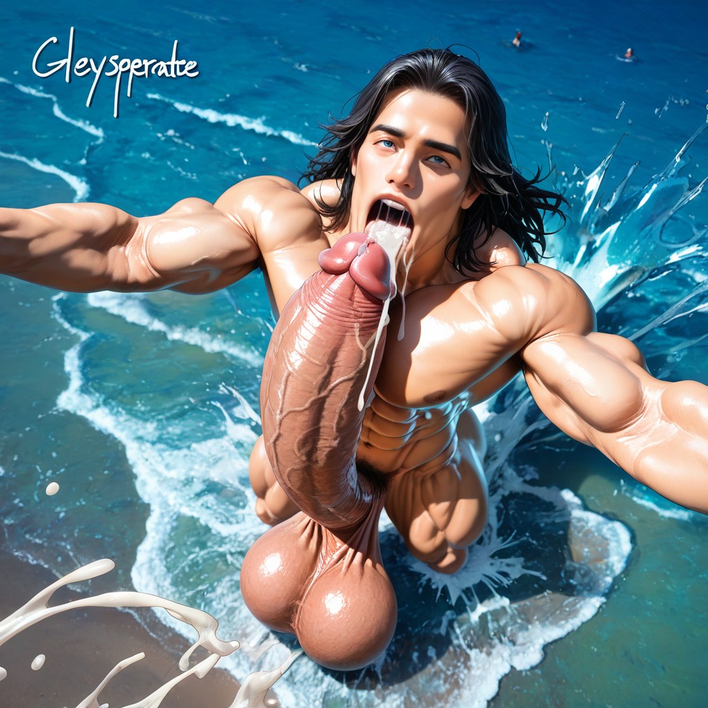 Cum On Face And Chest, Penis Realistically Attached To Crotch, 18+ AI Gay Porn