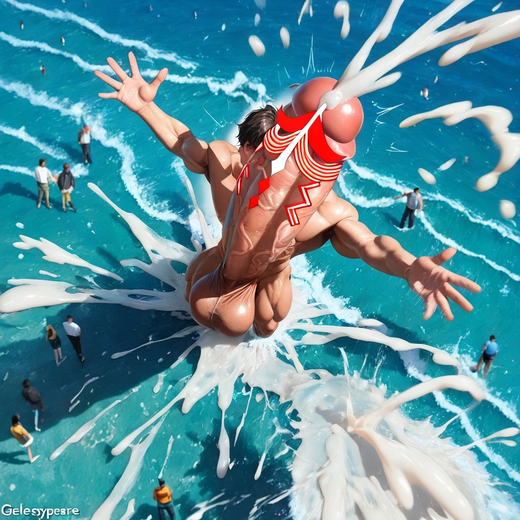 Naked, Surreal Absurd Impossible Gigantic Cock Size, On His Knees Porno IA Gay