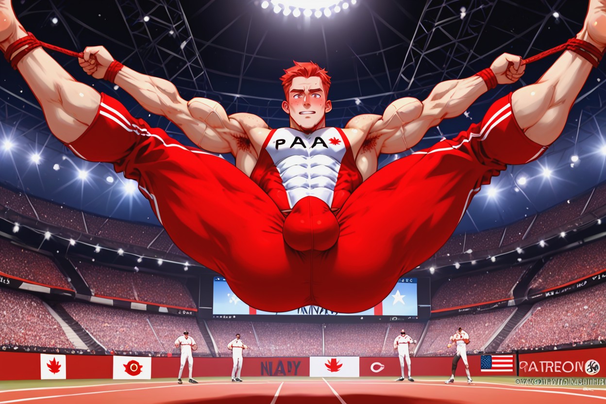 Huge Feet, Red And White Leotard, Ginger AI Gay Porn