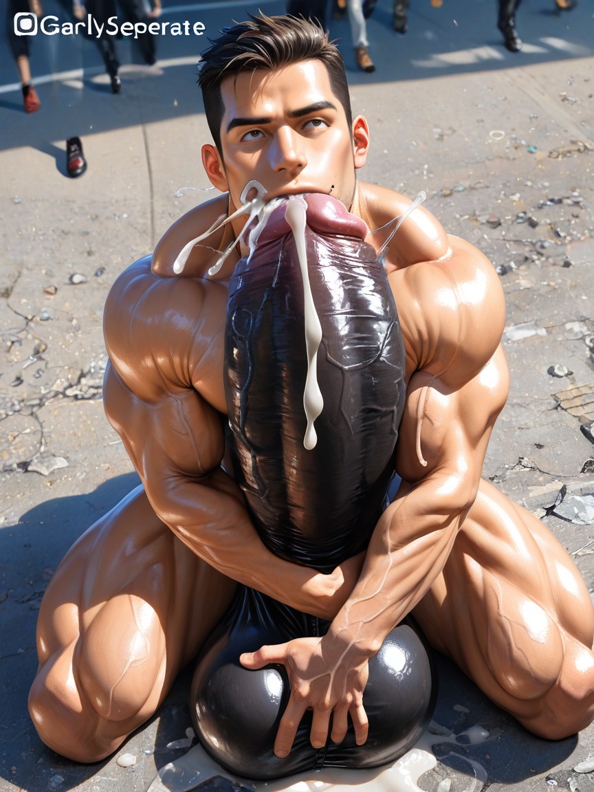 Gigantic Growing Cock, Penis Realistically Attached To Crotch, Gigantic Uncut Hyper Penis AI Gay Porn