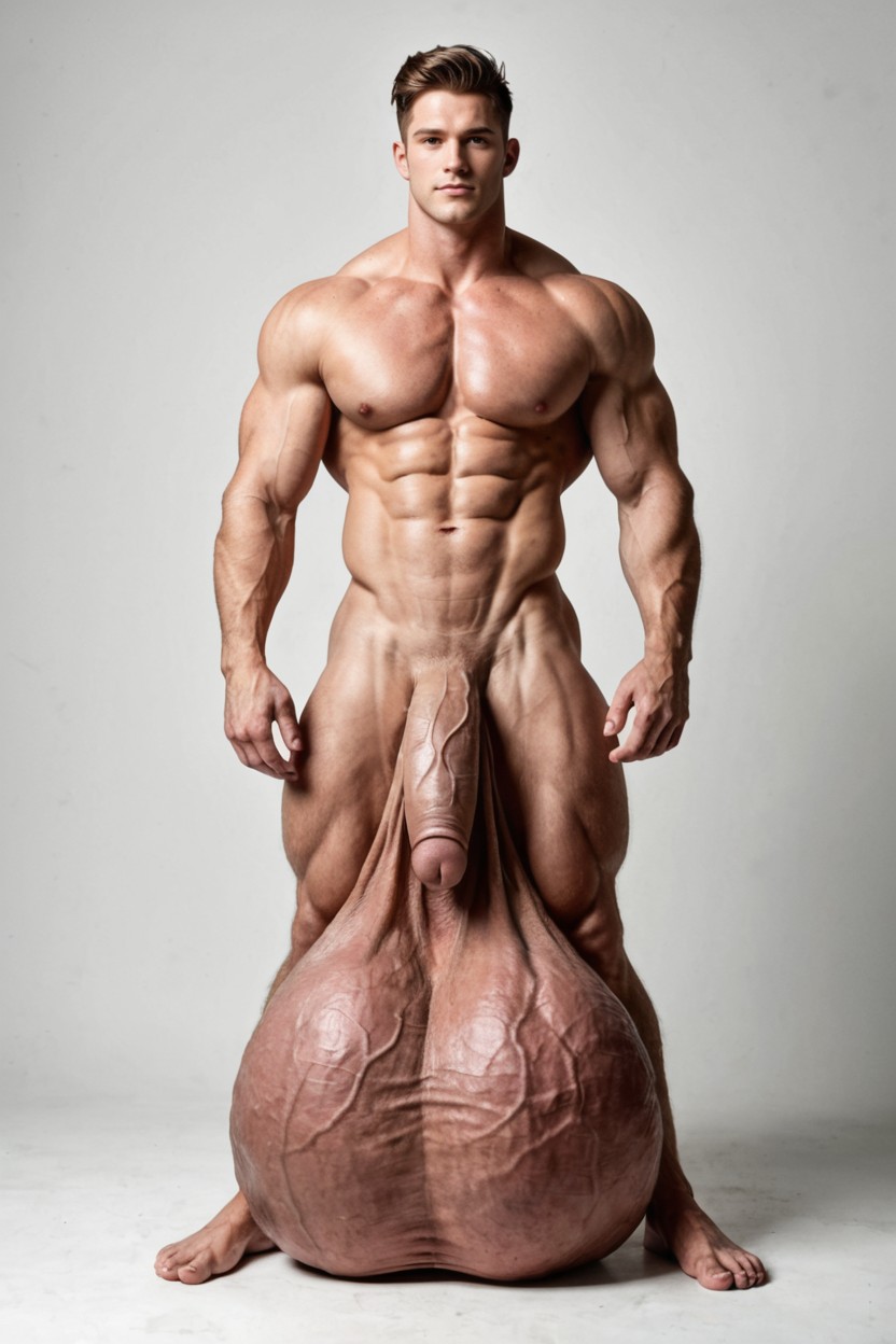 Male Only, Gigantic Hyper Balls, Photorealistic AI Gay Porn