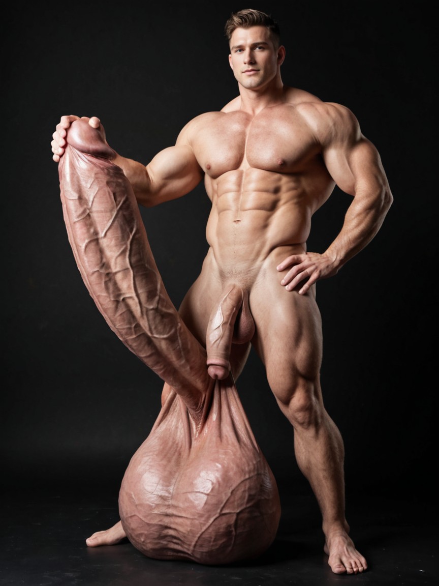 Giant Glans Near His Mouth, Clean Lines, Male Only AI Gay Porn