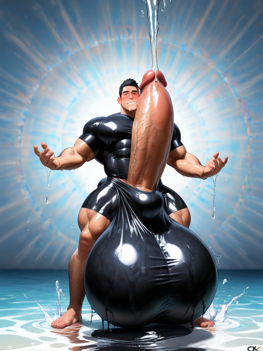 Solo, Fully Upright Upward Boner, Giant Hyper Balls AI Gay Porn