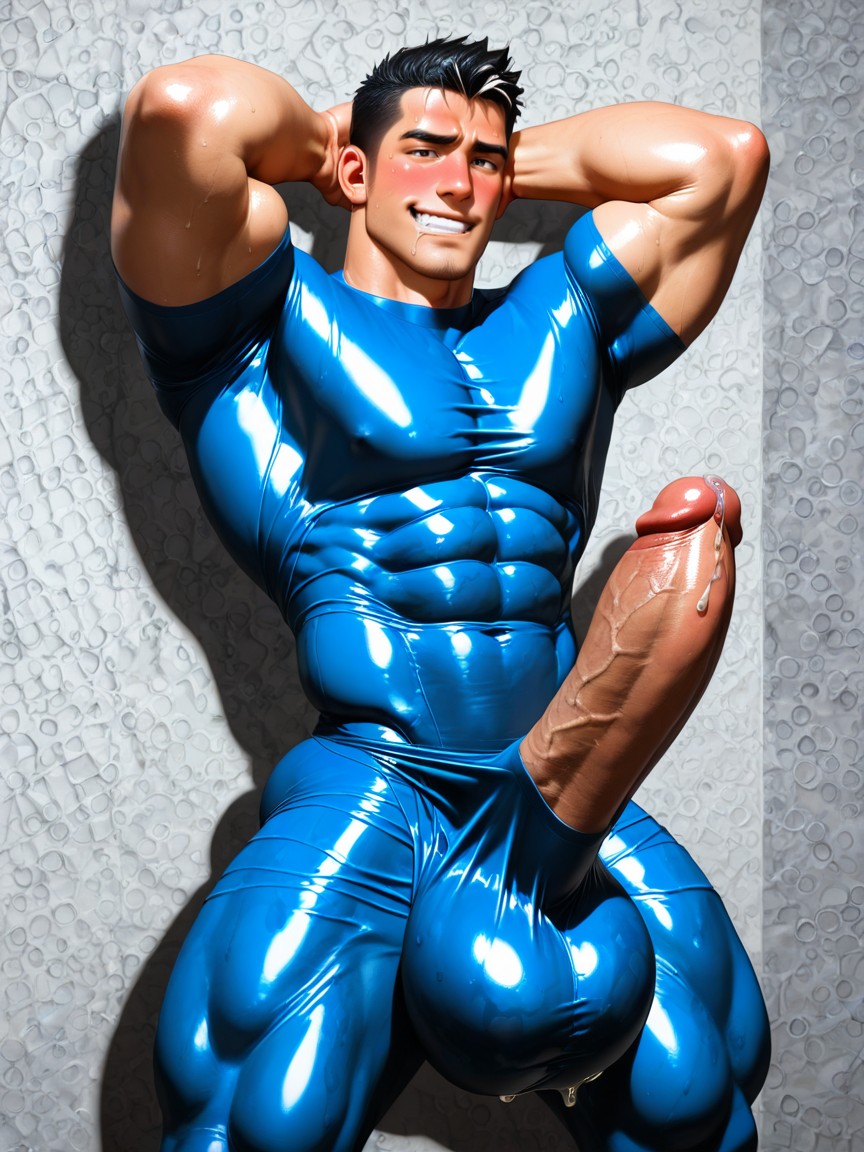 Black Hair, Fully Erect Hyper Cock, Leotard AI Gay Porn