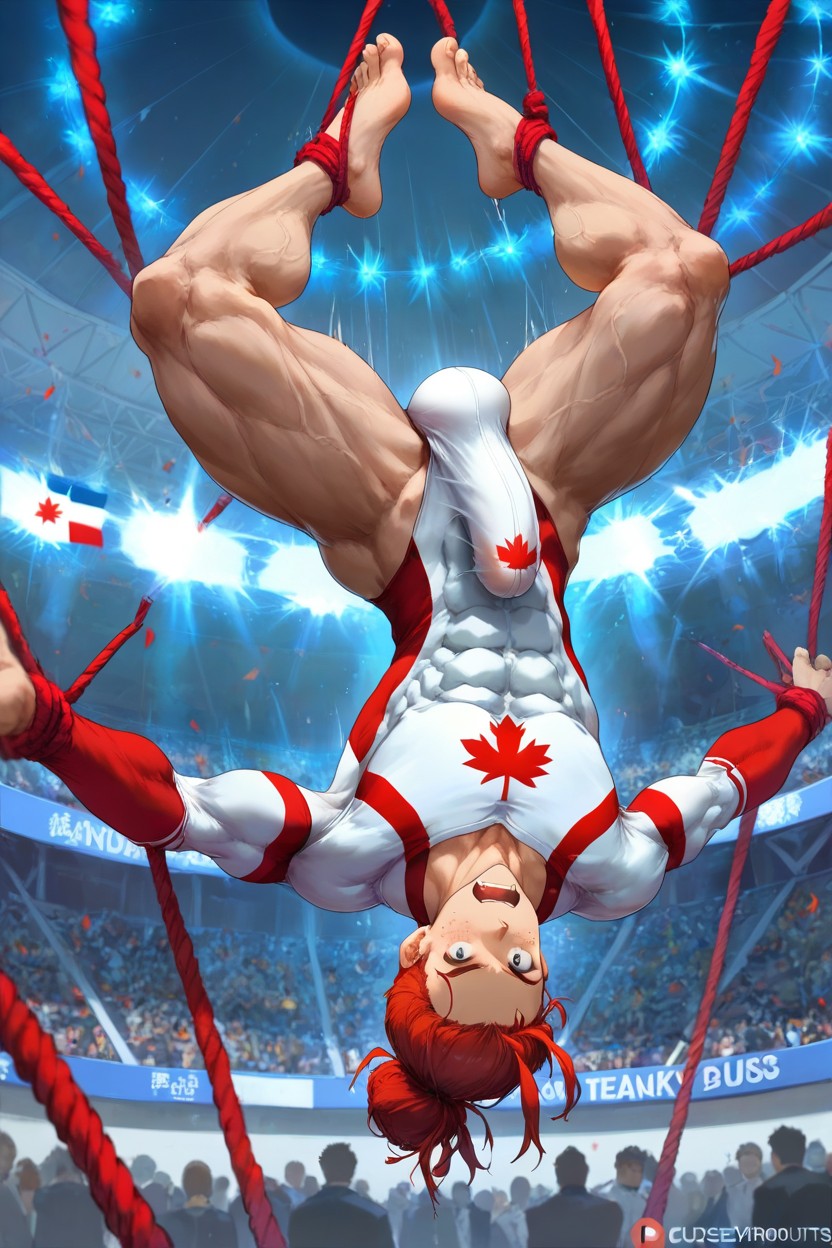 Enormous Bulging Pecs & Arms, Sculpted Neck, Canadian Maple Leaf On Leotard AI同性戀黃片