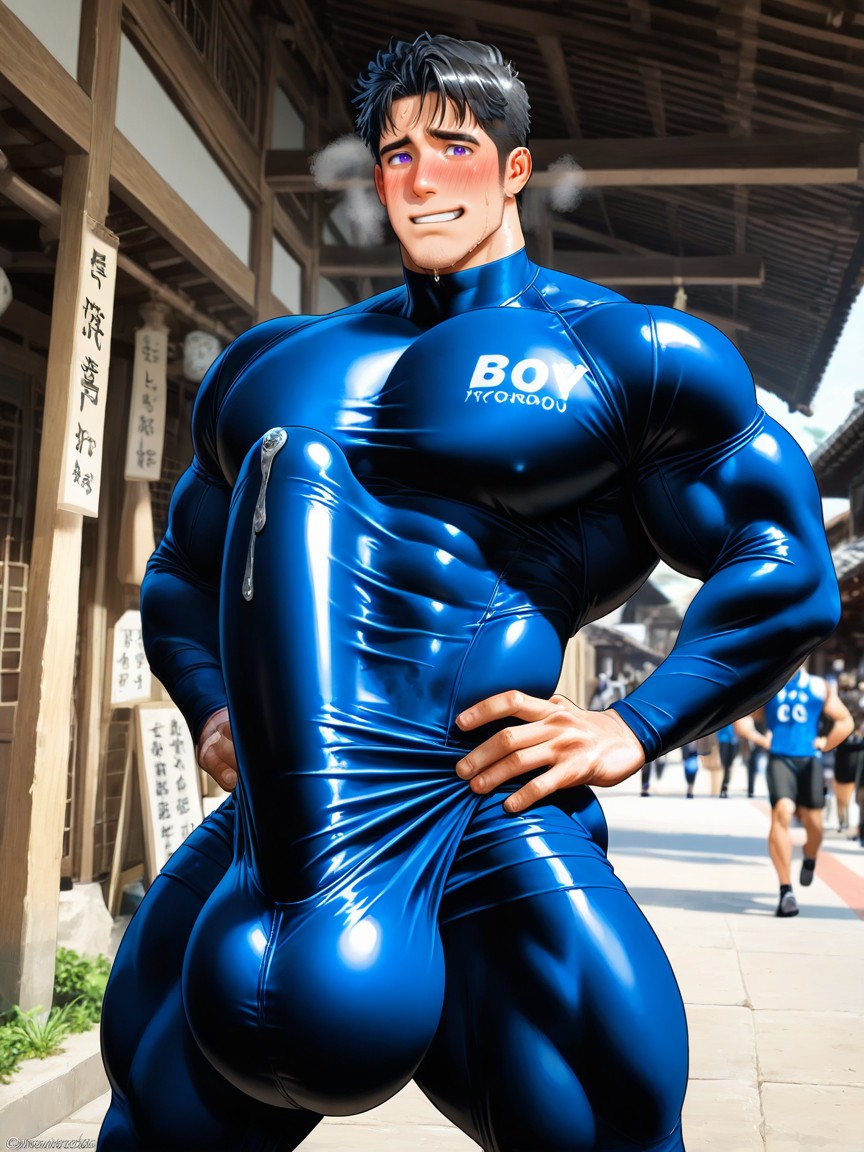 Runner, Square Jaw, Glans Bulge Visible With Precum Stain Under Fabric AI Gay Porn