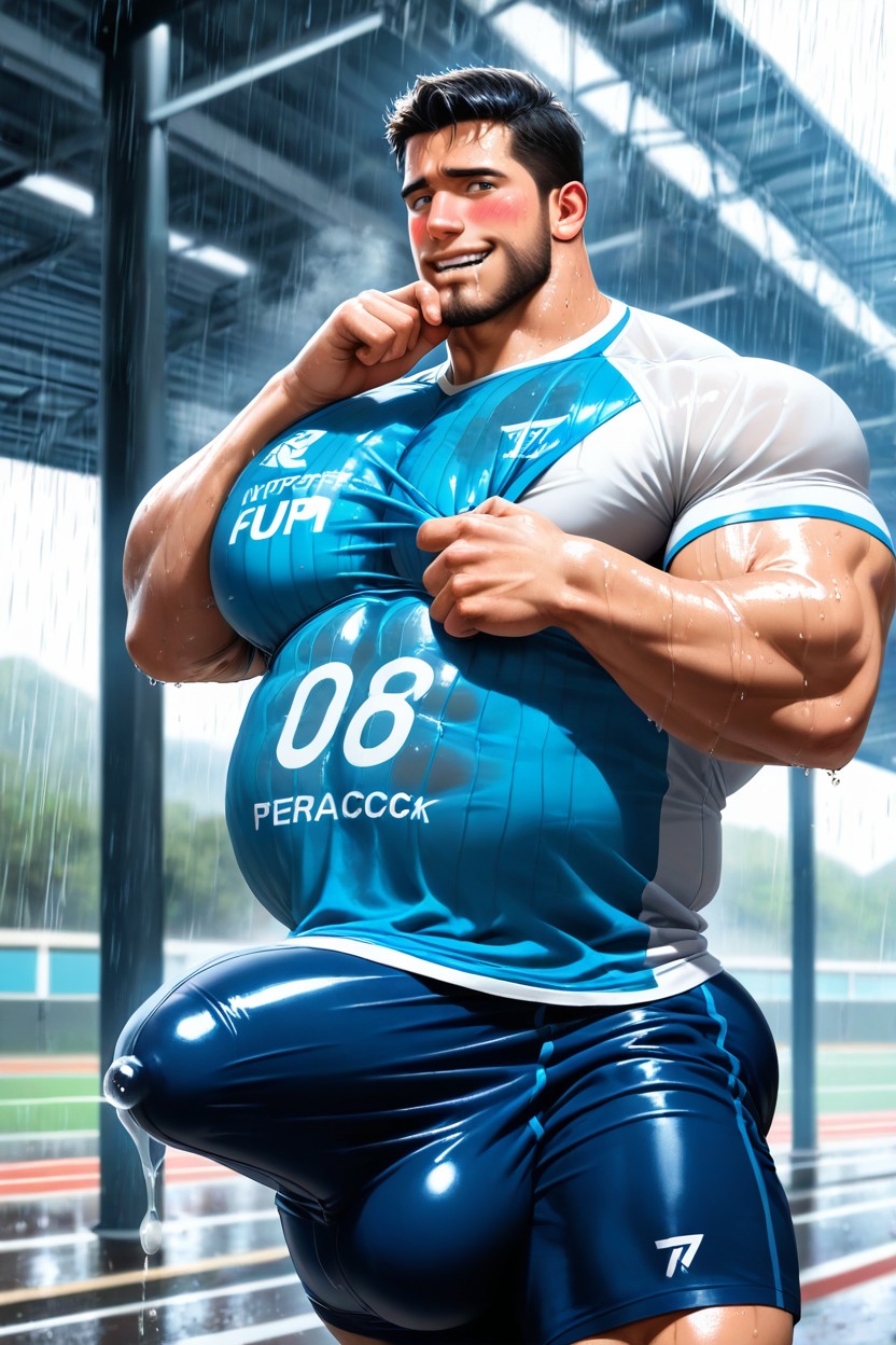 Hq, Giant Hyper Balls, Upwards Bulge Reaches Up To His Chin AI Gay Porn