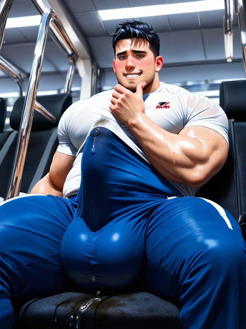 Black Hair, Glans Bulge Visible With Precum Stain Under Fabric, Gay Men AI Gay Porn