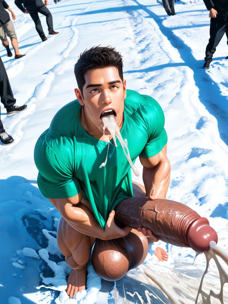 Snowing, Male Only, Precum Through Shirt AI Gay Porn