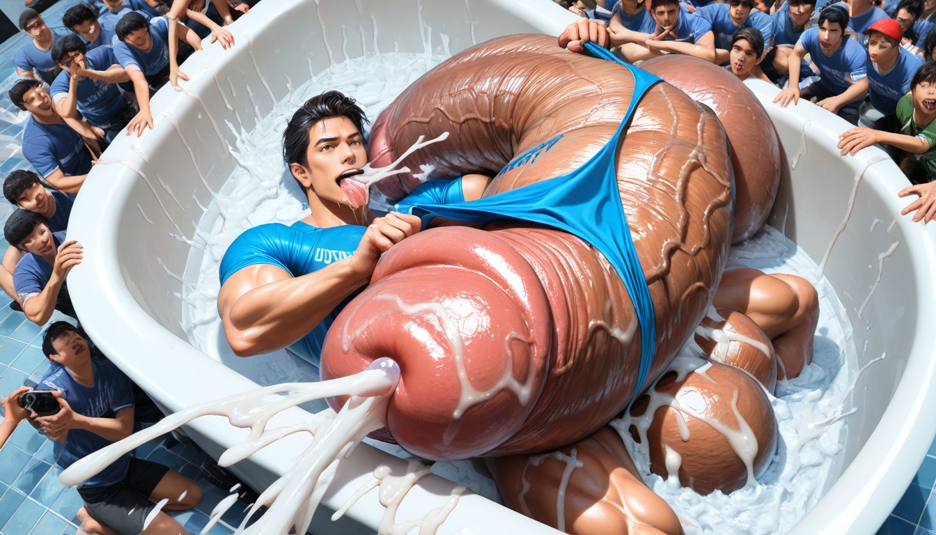 Helping Hand, Surreal Absurd Impossible Gigantic Cock Size, Photorealistic AI Gay Porn