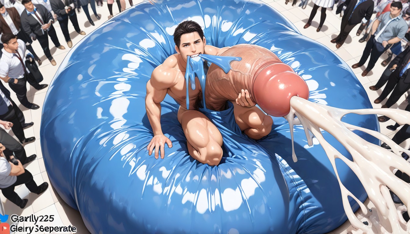 Fondling Balls, Cum Splashing, On His Knees AI Gay Porn