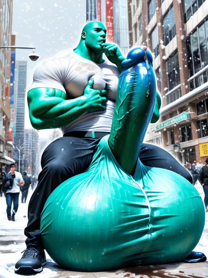 Photorealistic, Fully Upright Upward Curved Cock, Shirt Shows Outline Of Erect Hyper Cock Pressed Against His Chest AI Gay Porn