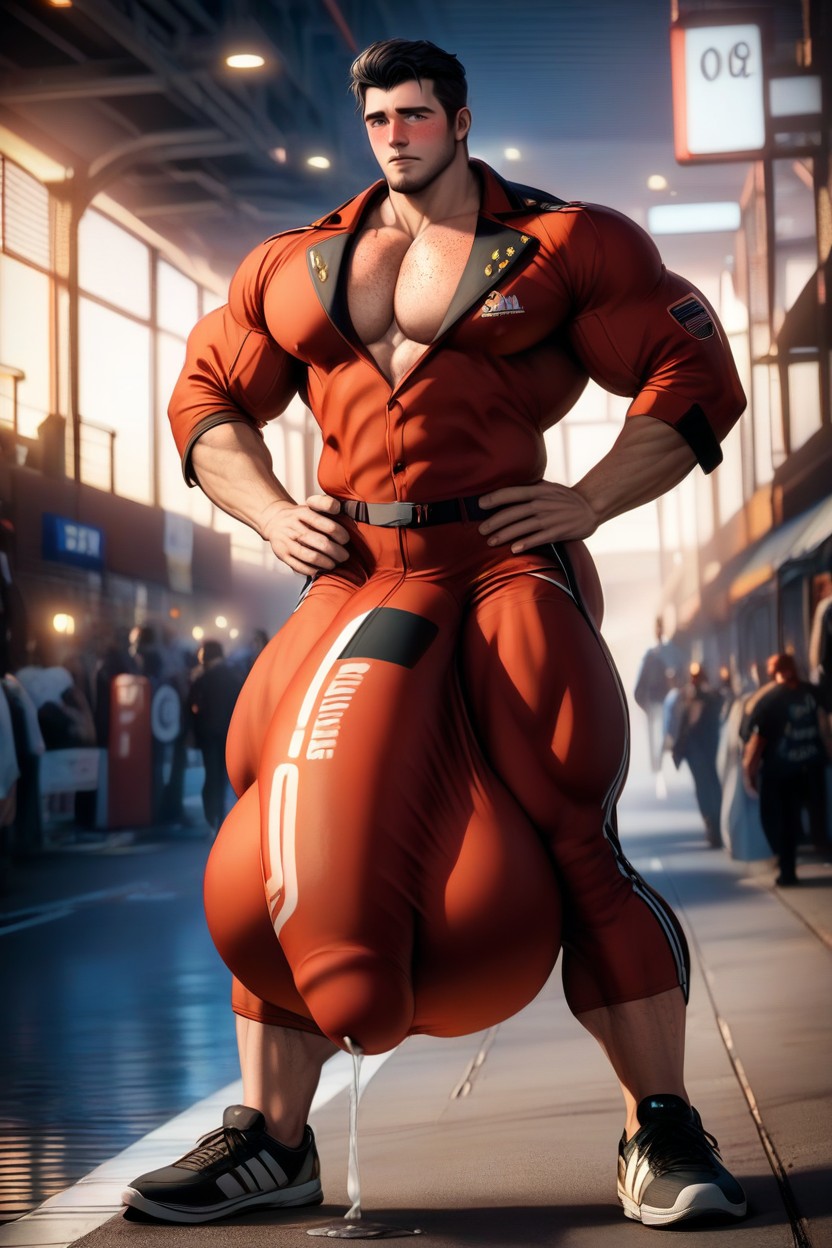 Trench Coat, Fully Erect Hyper Cock, Surreal Absurd Impossible Gigantic Bulge Behind Fabric AI Gay Porn