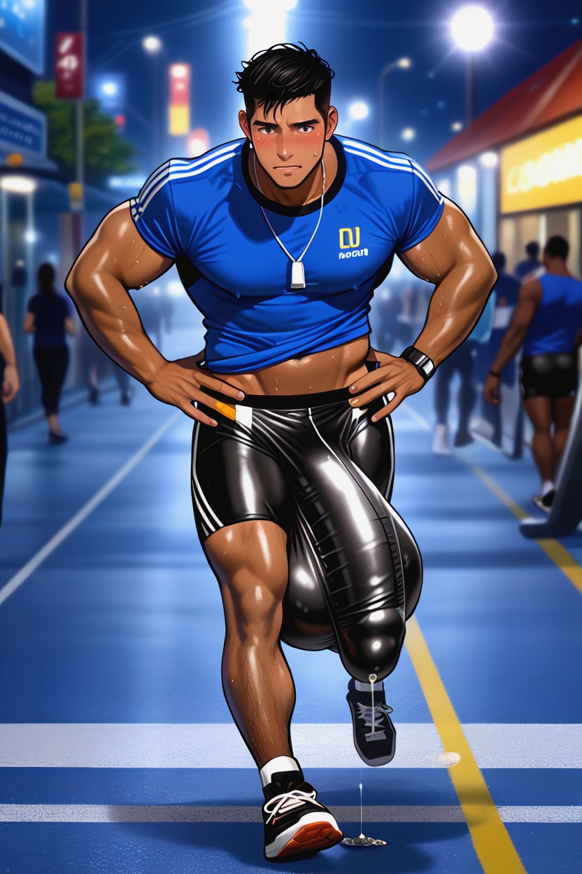 Erection Pressed Against Chest, Only Men, Sweaty AI Gay Porn