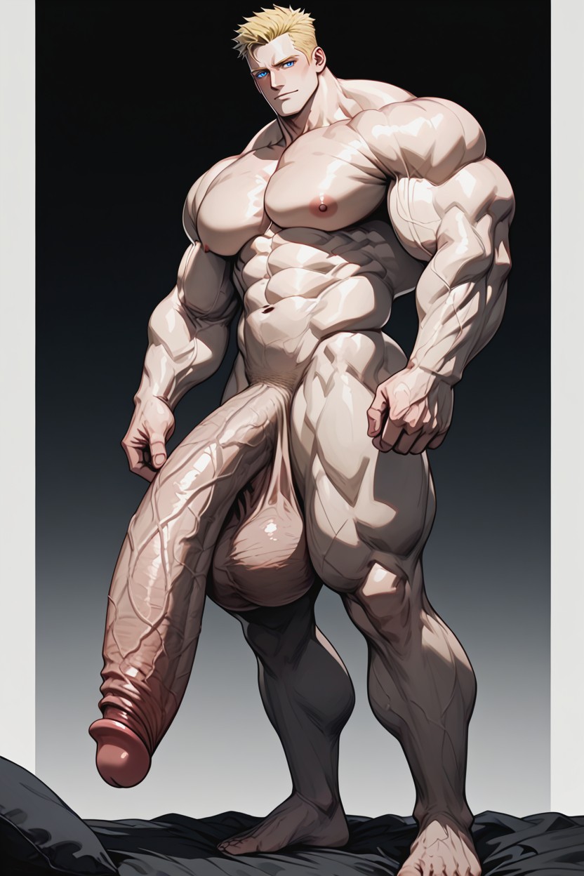 Massive Hyper Penis, Standing, Blue Eyes ИИ гей порно