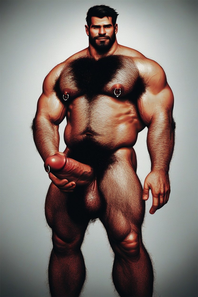 Perfect Anatomy, Extremely Hairy Body, Pierced Nipples AI Gay Porn