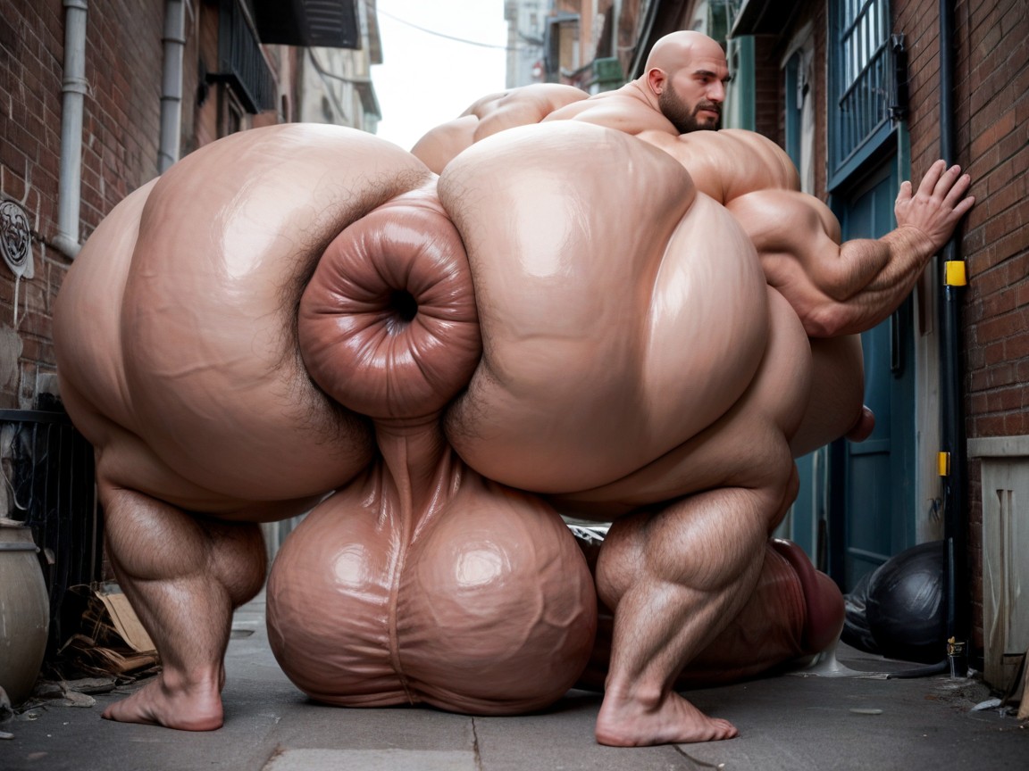 Massive Oversized Hyper Balls, Hyper Puffy Gape, Balls Bigger Than Human AI Gay Porn