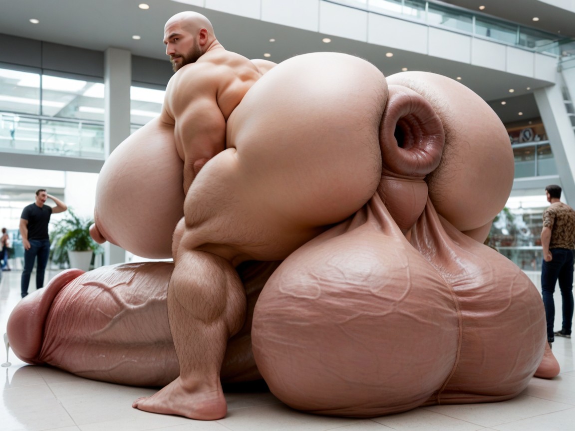 Extreme Hyper Cock, Massive Oversized Hyper Testicles, ;empty Mall Parking Lot; Night; Hyper Cock AI Gay Porn