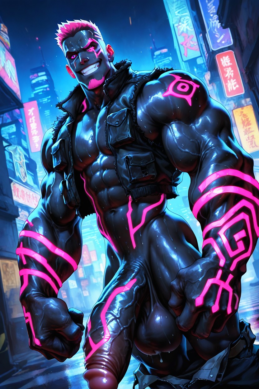 Huge Hands, Sleeveless Jacket, Glowing Veins AI同性戀黃片