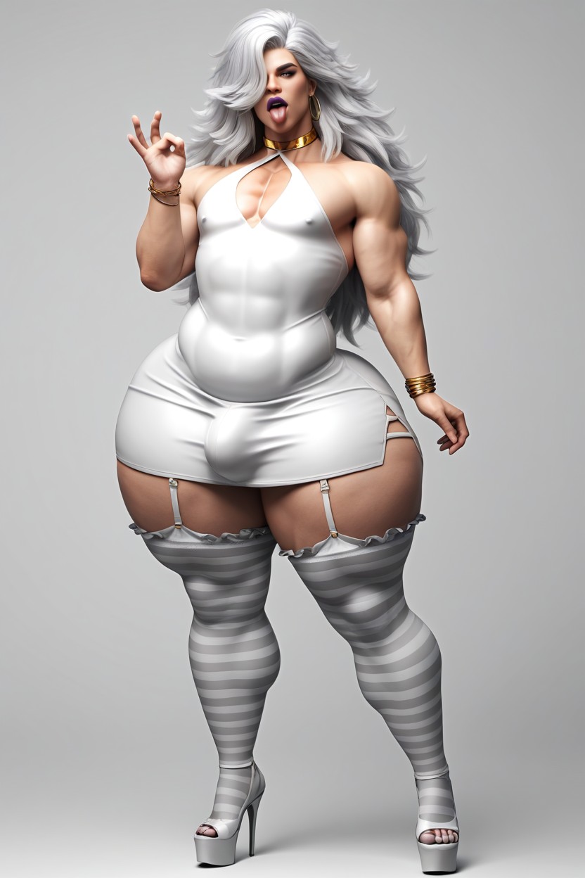 Abs, Tongue Out, Silver Thigh High Socks AI同性恋黄片