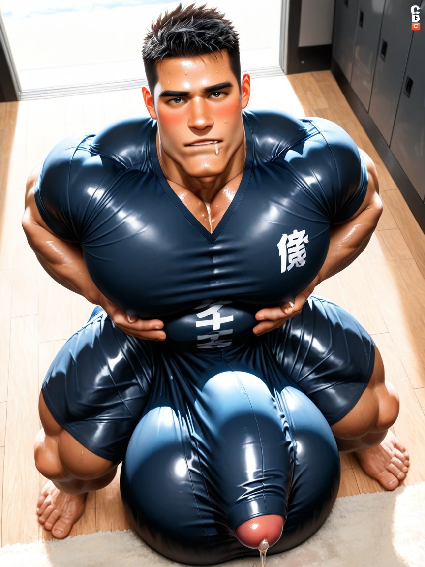 Fully Upright Erection Pressed Against Chest, Giant Hyper Bulge In Shirt, Bulge Thicker And Longer Than Leg AI同性戀黃片