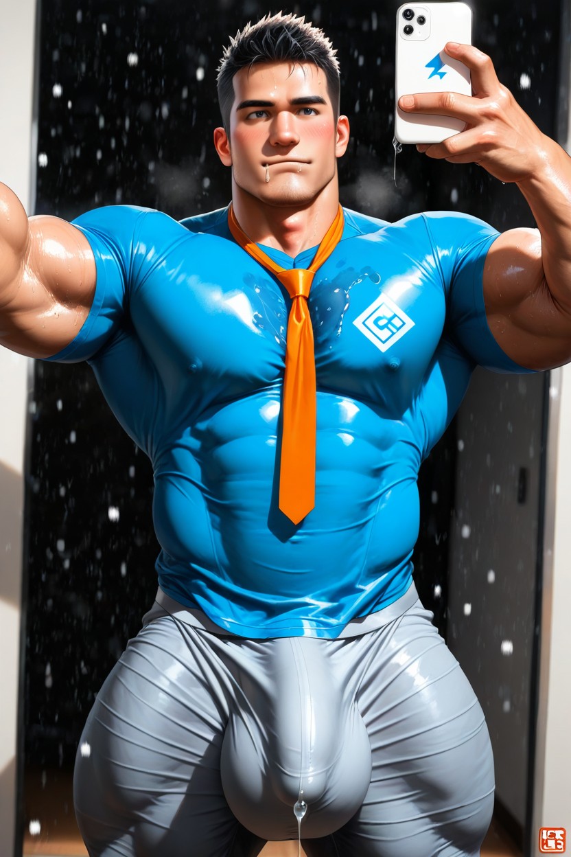 电影般的, Fully Upright Erection Over His Chest, Hyper Gigantic Bulge Through Shirt AI同性恋黄片